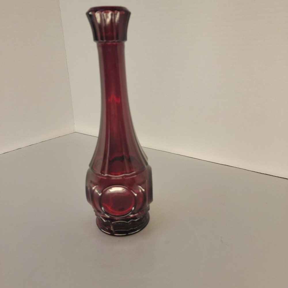 Vintage Wheaton Ruby Red Glass Bud Vase Bullseye Coin Dot MCM 9" Retro - Picture 4 of 7